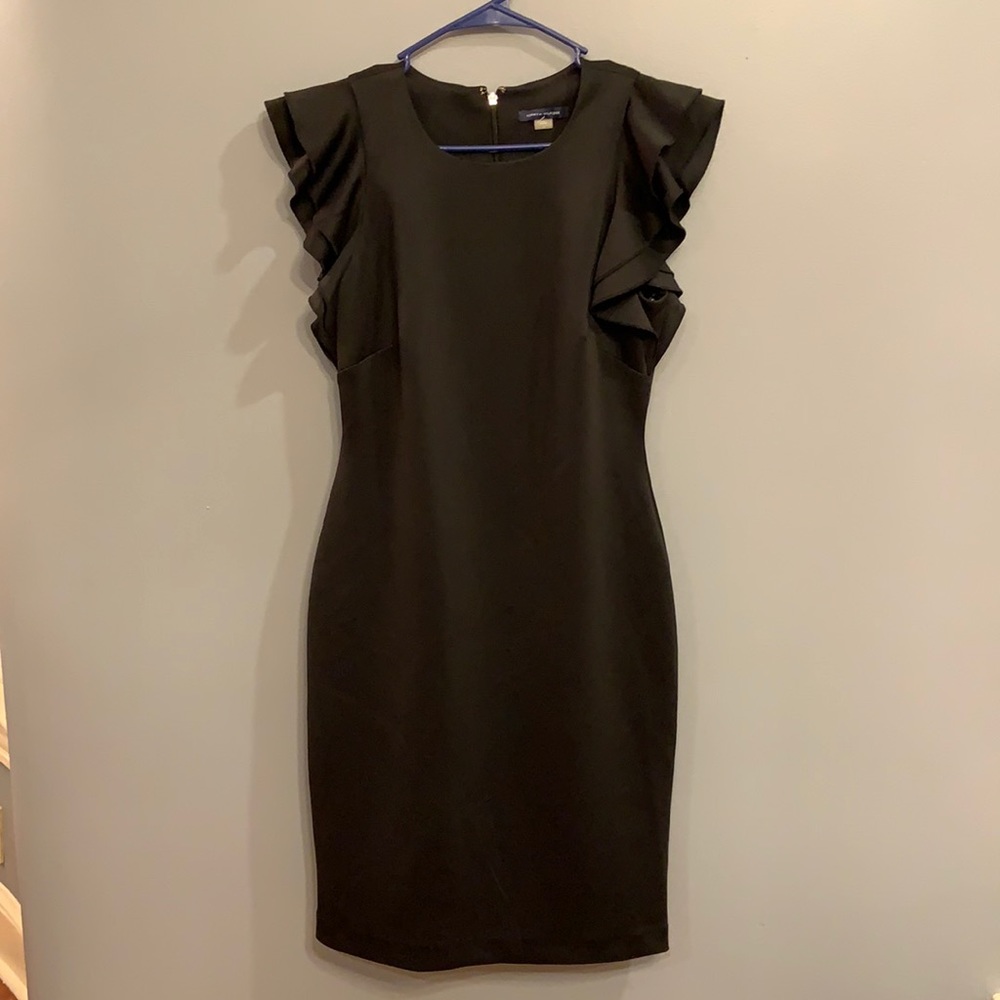 Tommy Hilfiger Black Sheath Dress With Ruffles Sleeves.